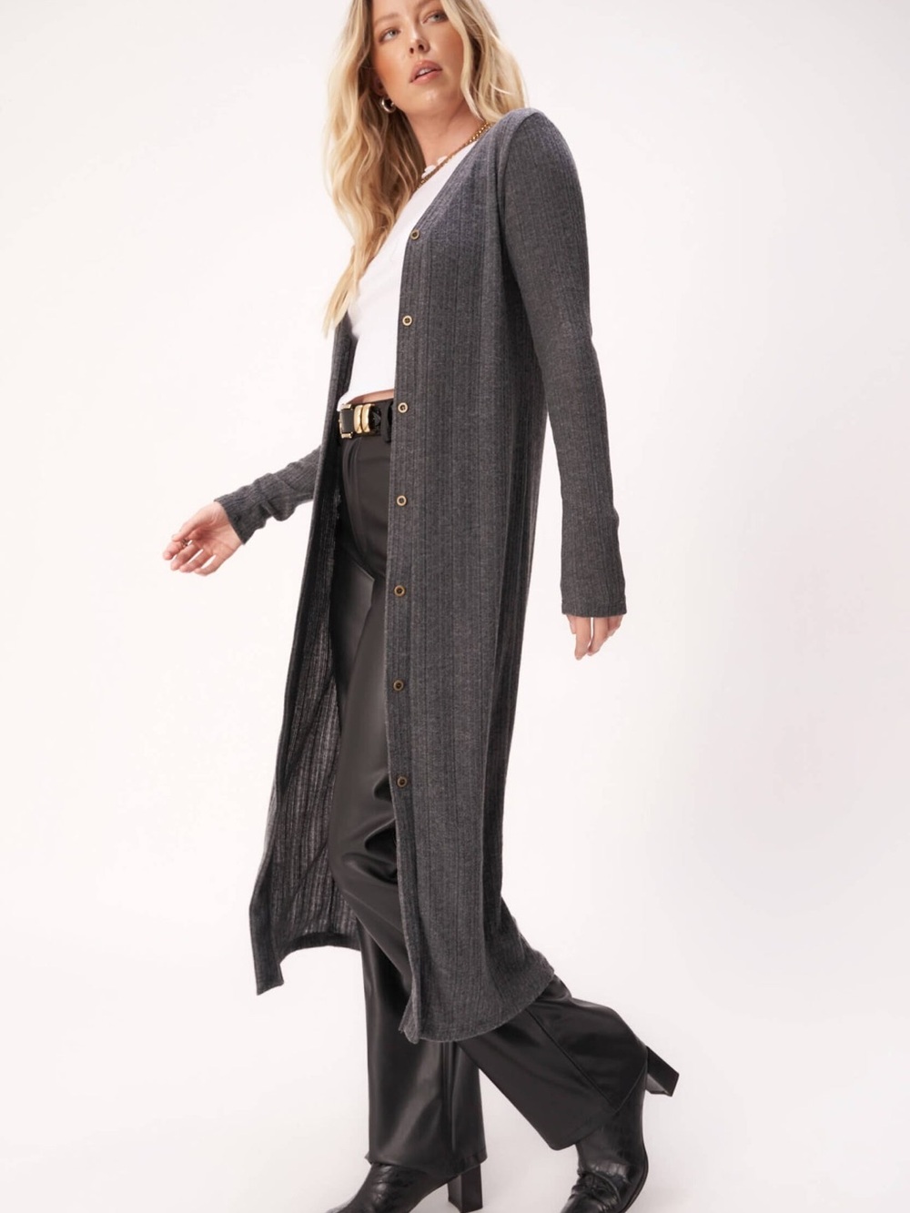 Project Social T Black Slumber cozy rib maxi cardi